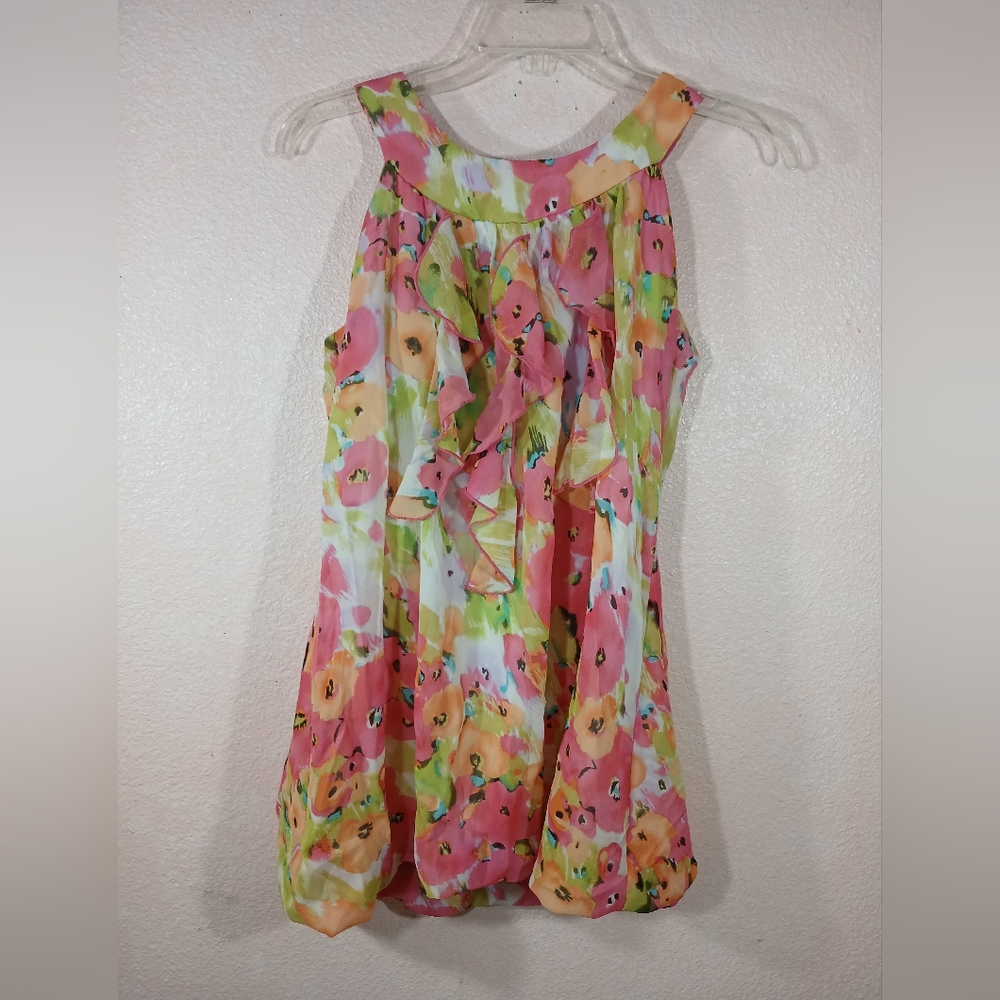 Vibrant Floral Ruffled Dress Multi Color Delight By Cato Girls Size L (12-14)